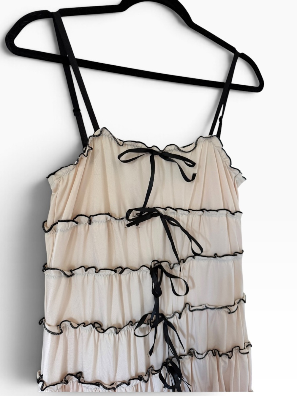Women's Cream Tiered Mini Dress with Black Trim - Picture 8 of 9